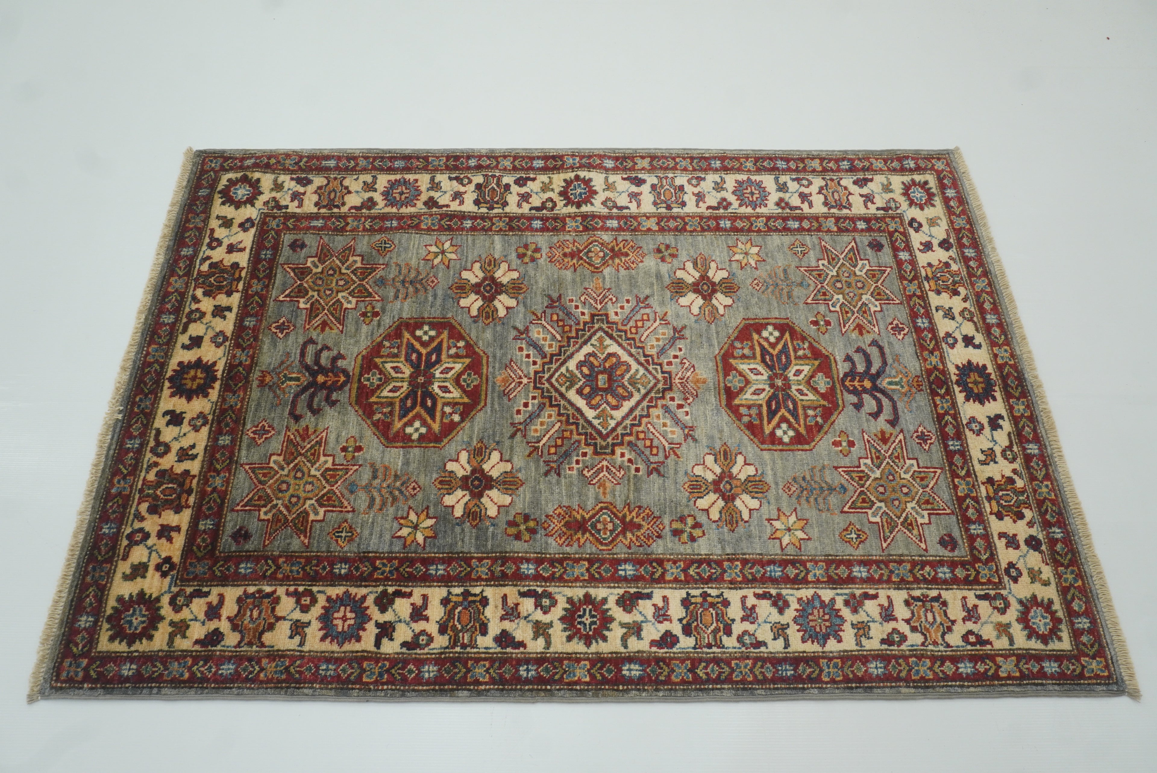 3x5 Gray Kazak Afghan Hand-knotted Rug - Yildiz Rugs