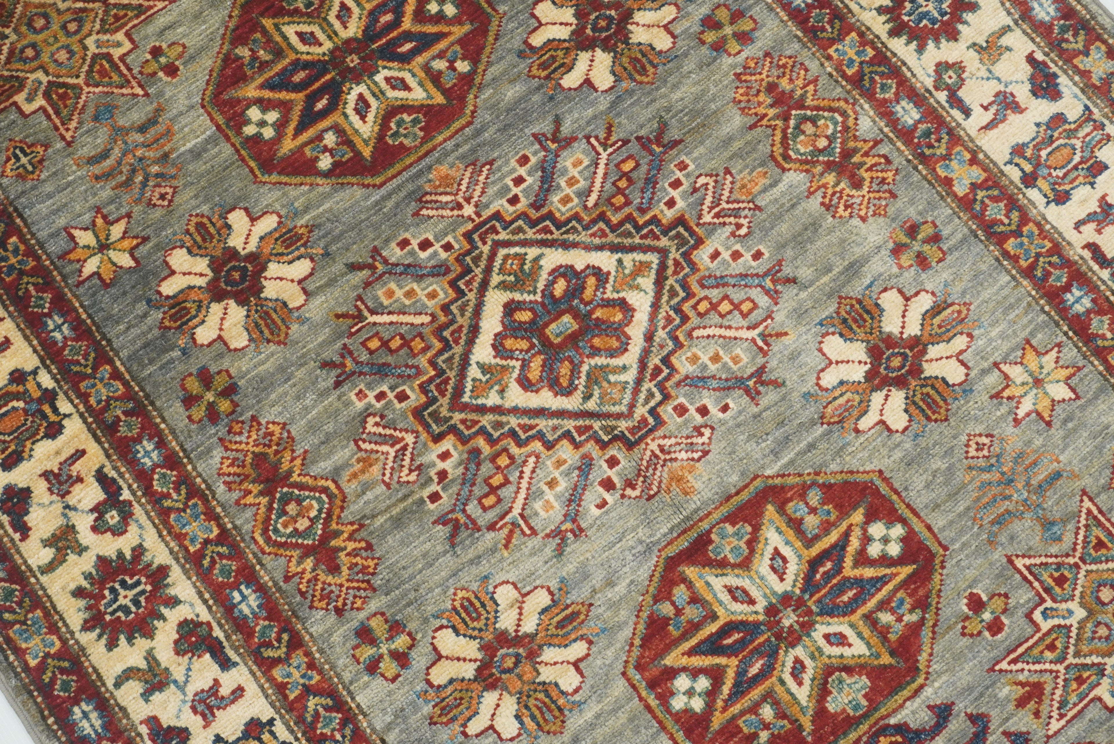 3x5 Gray Kazak Afghan Hand-knotted Rug - Yildiz Rugs