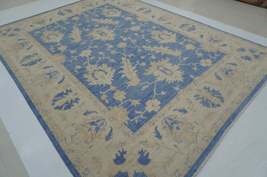 9x12 Vintage Blue Khotan Muted Afghan Hand knotted Oriental Rug - Yildiz Rugs