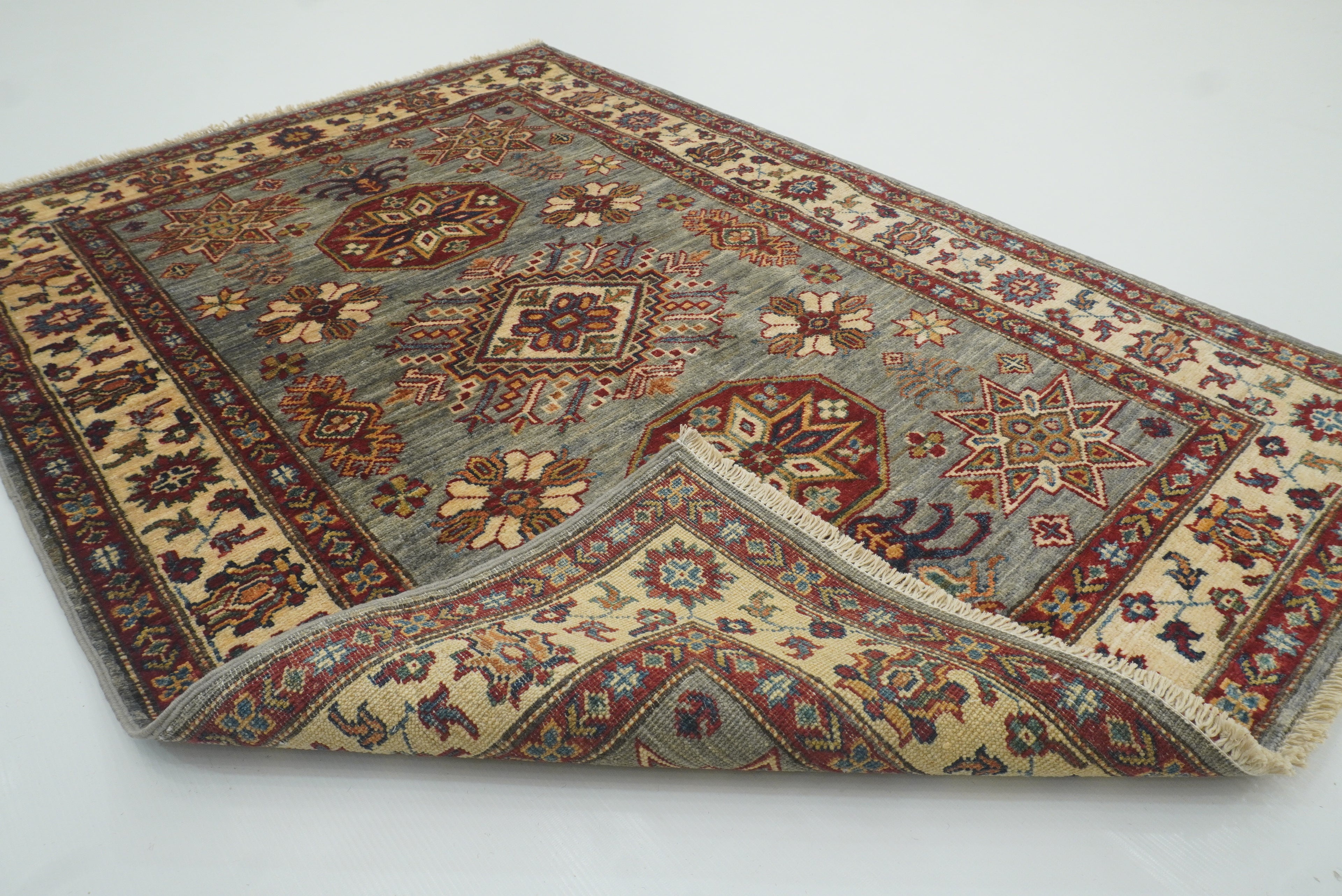 3x5 Gray Kazak Afghan Hand-knotted Rug - Yildiz Rugs