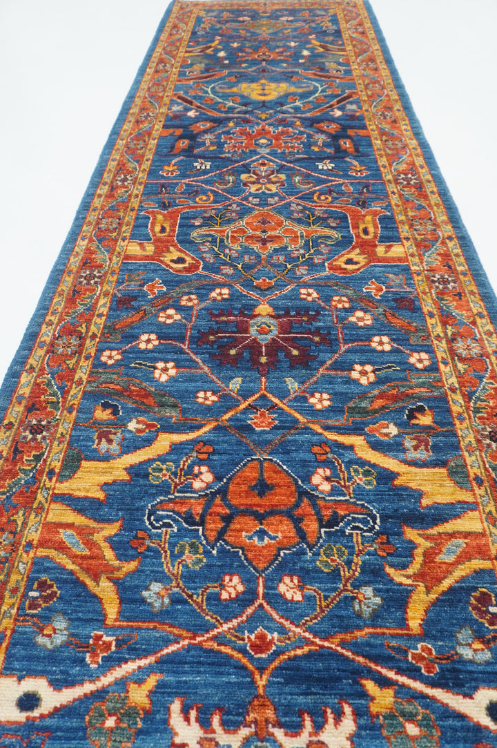 9 ft Dark Blue Bidjar Afghan Hand knotted Oriental Runner Rug