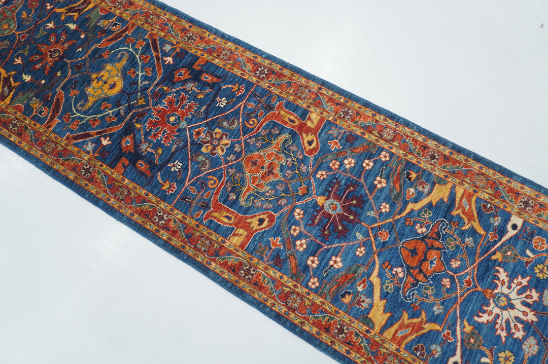 9 ft Dark Blue Bidjar Afghan Hand knotted Oriental Runner Rug