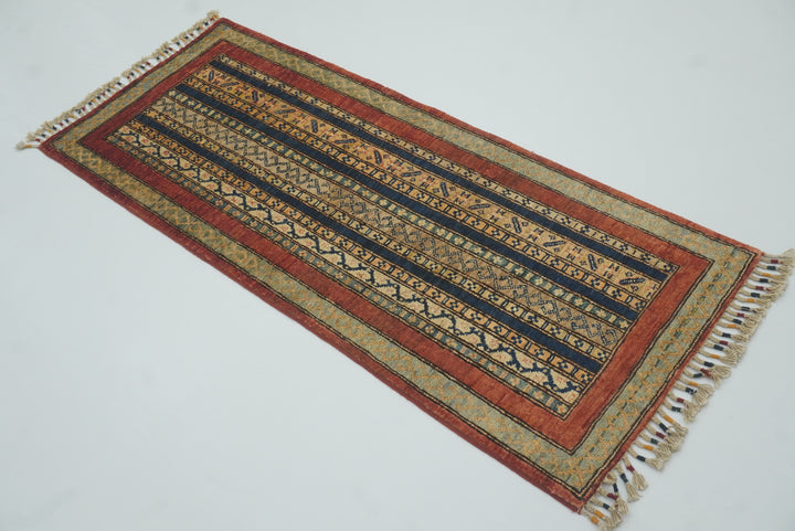 2x5 Red Shaal Turkish Hand knotted Runner Rug - Yildiz Rugs