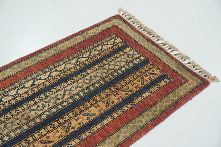 2x5 Red Shaal Turkish Hand knotted Runner Rug - Yildiz Rugs