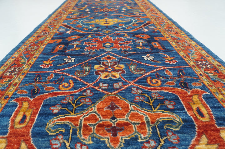 9 ft Dark Blue Bidjar Afghan Hand knotted Oriental Runner Rug