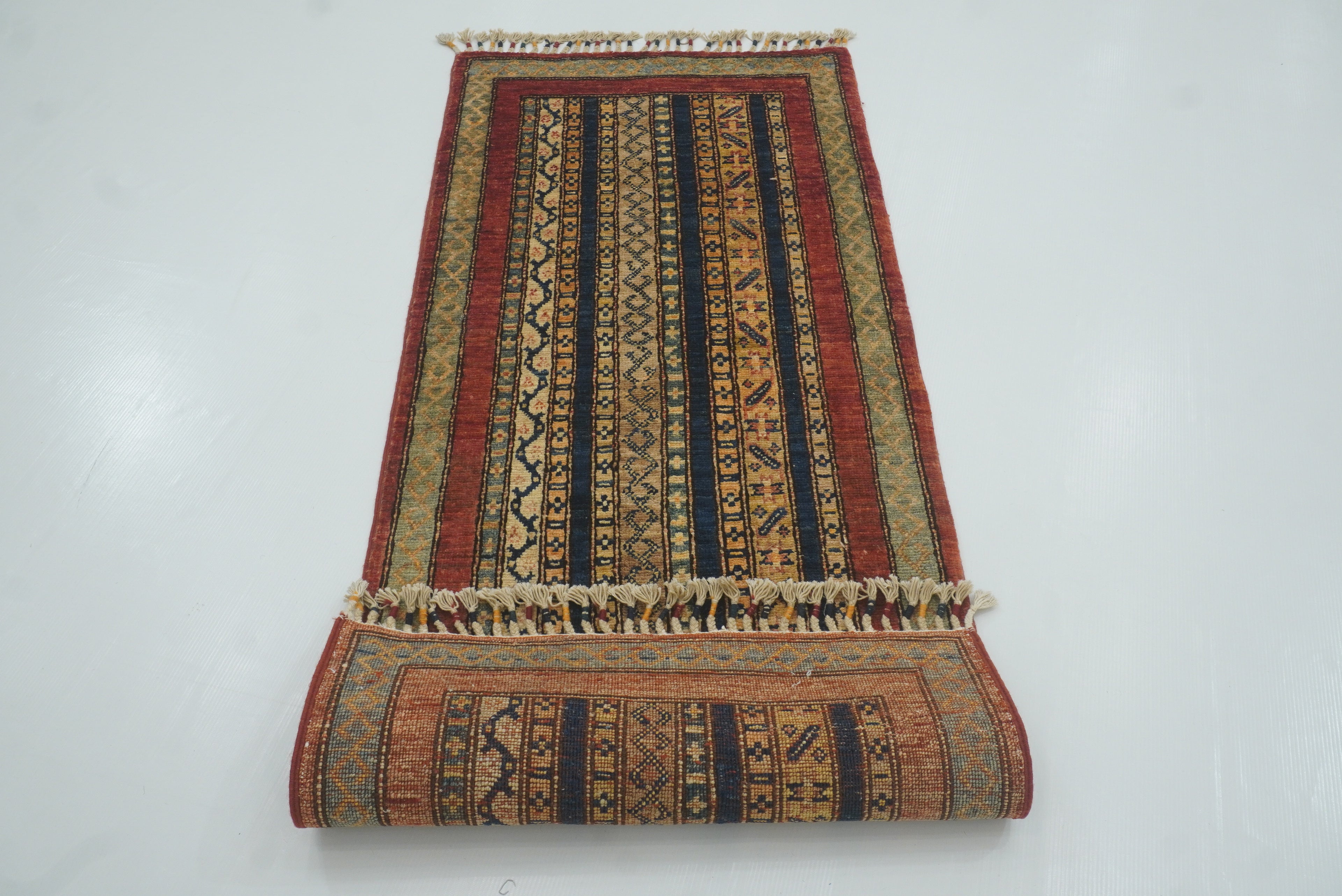 2x5 Red Shaal Turkish Hand knotted Runner Rug - Yildiz Rugs