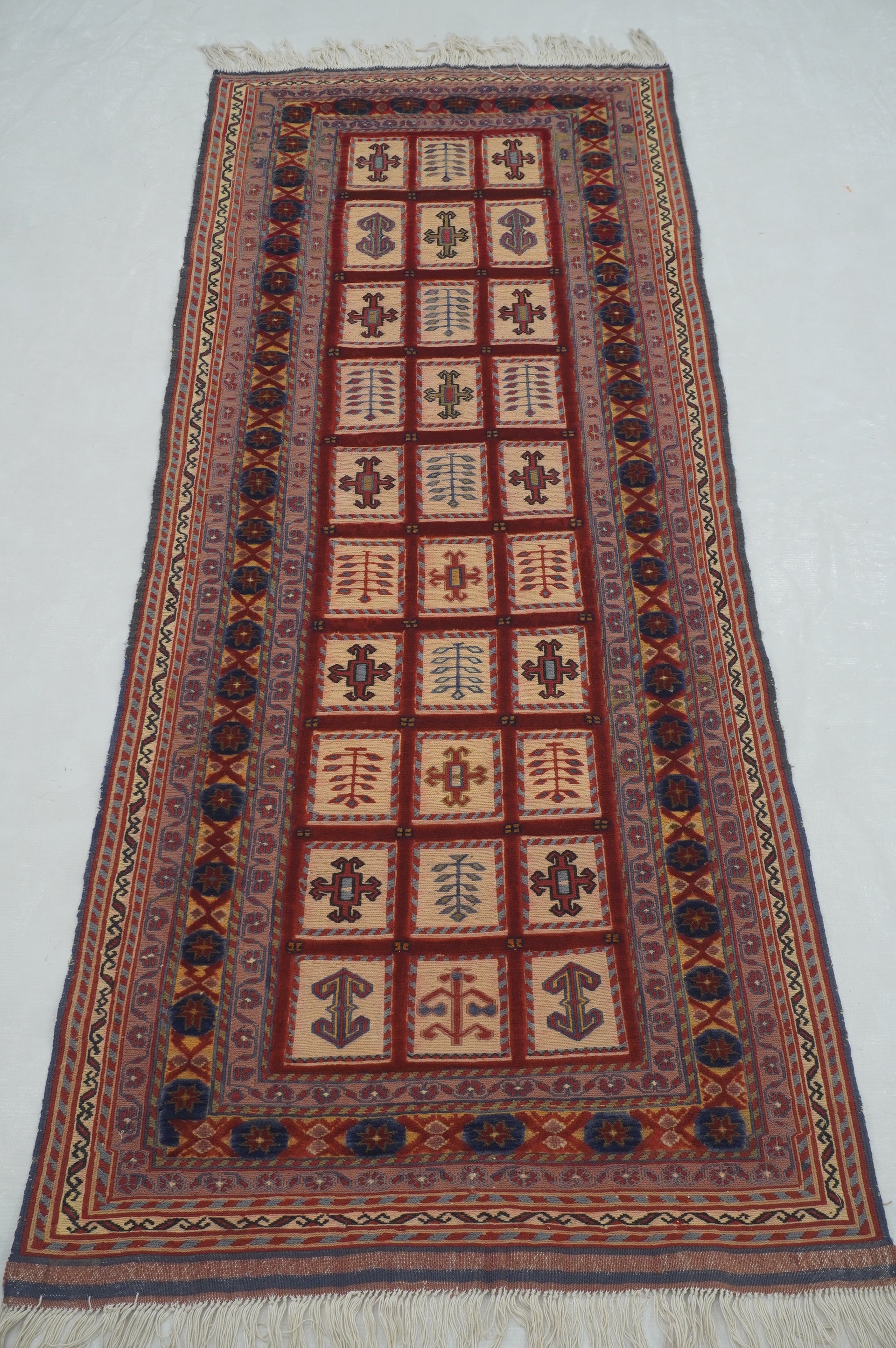 6 ft Red Vintage Afghan Barjesta Kilim Runner Rug