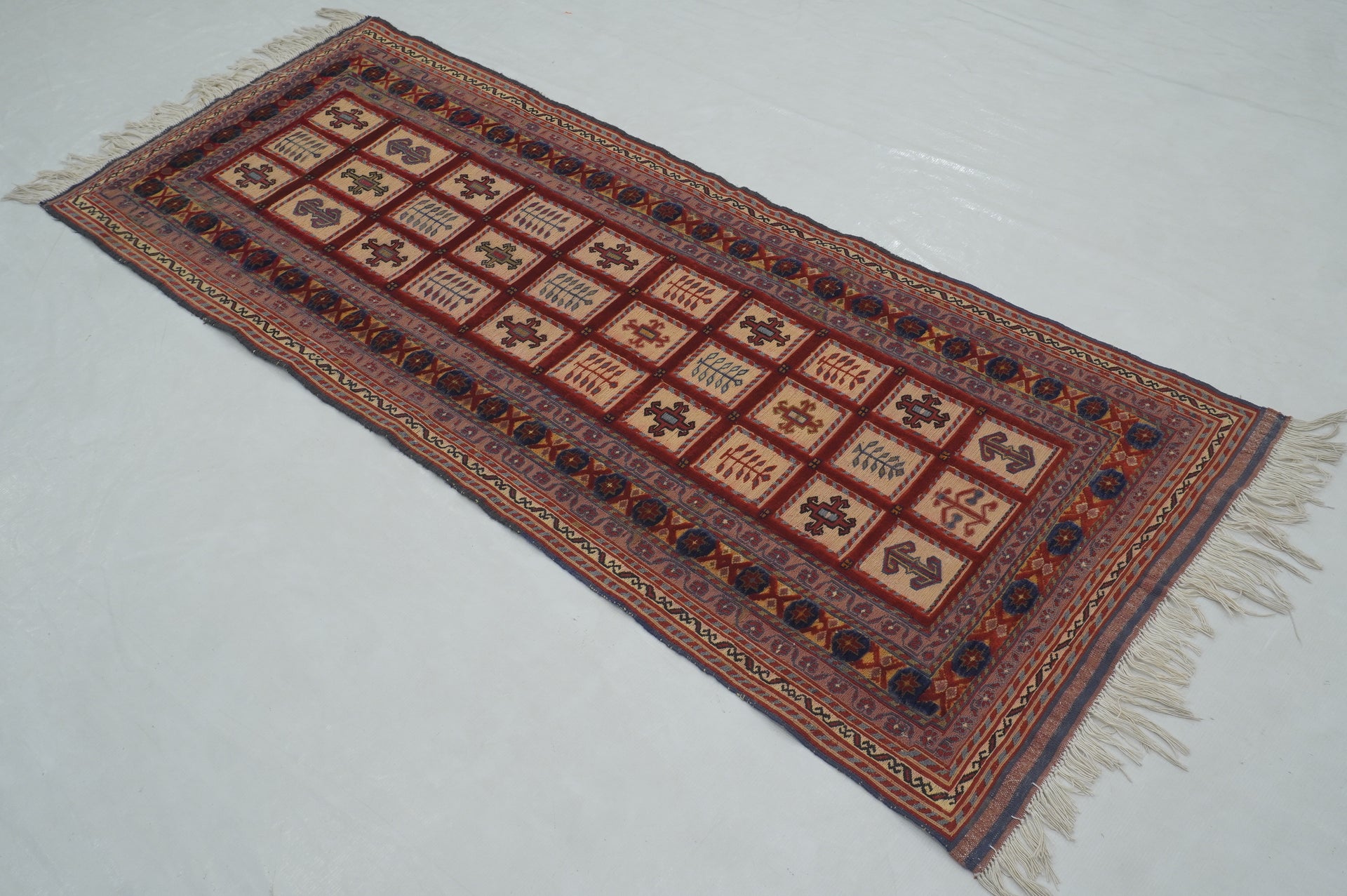 6 ft Red Vintage Afghan Barjesta Kilim Runner Rug