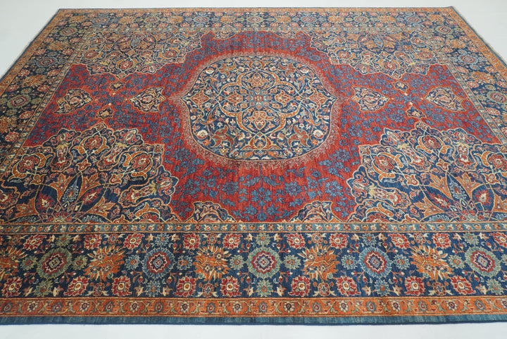 9x12 Navy Blue Hereke Hand Knotted Wool Oriental Rug - Yildiz Rugs