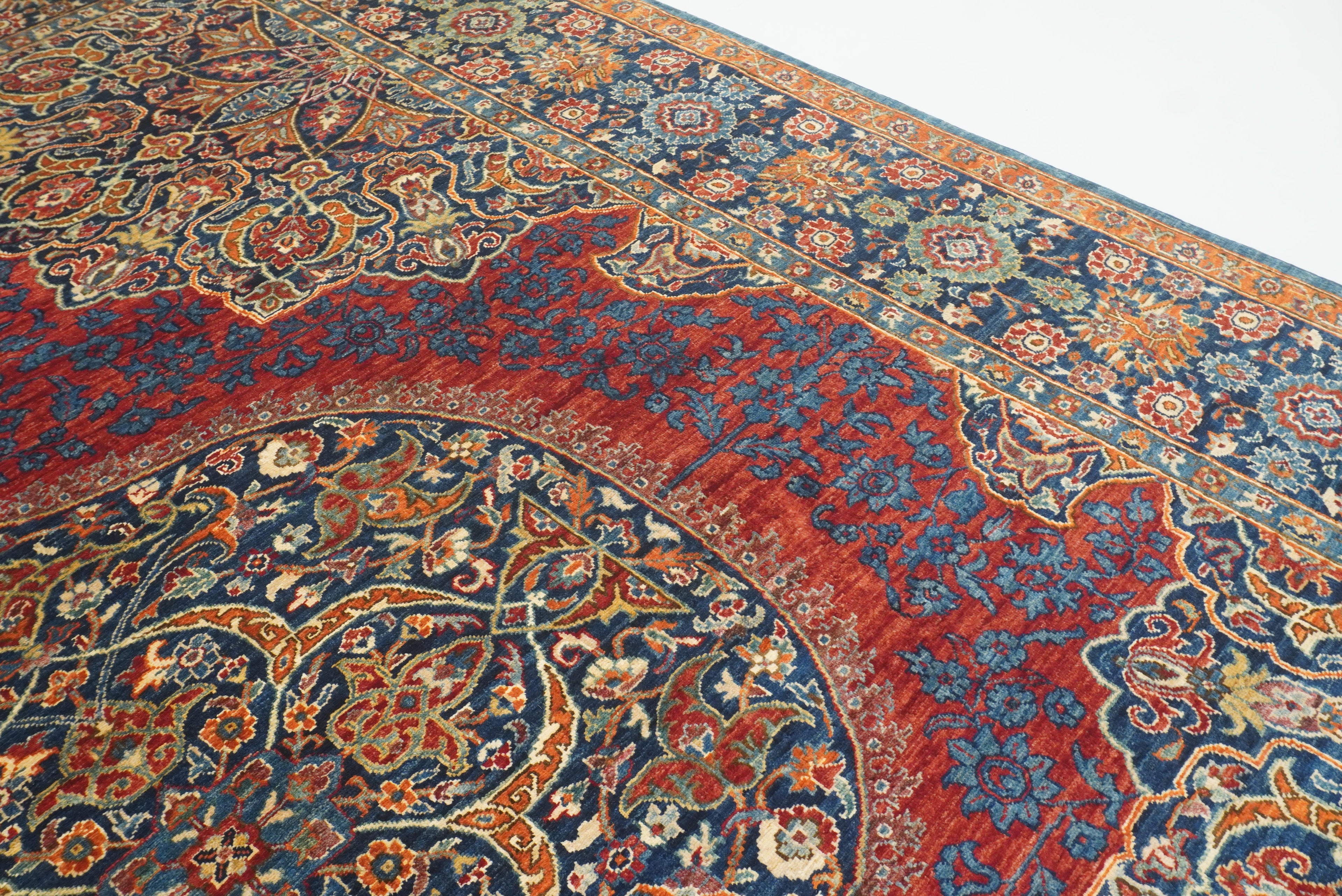 9x12 Navy Blue Hereke Hand Knotted Wool Oriental Rug - Yildiz Rugs