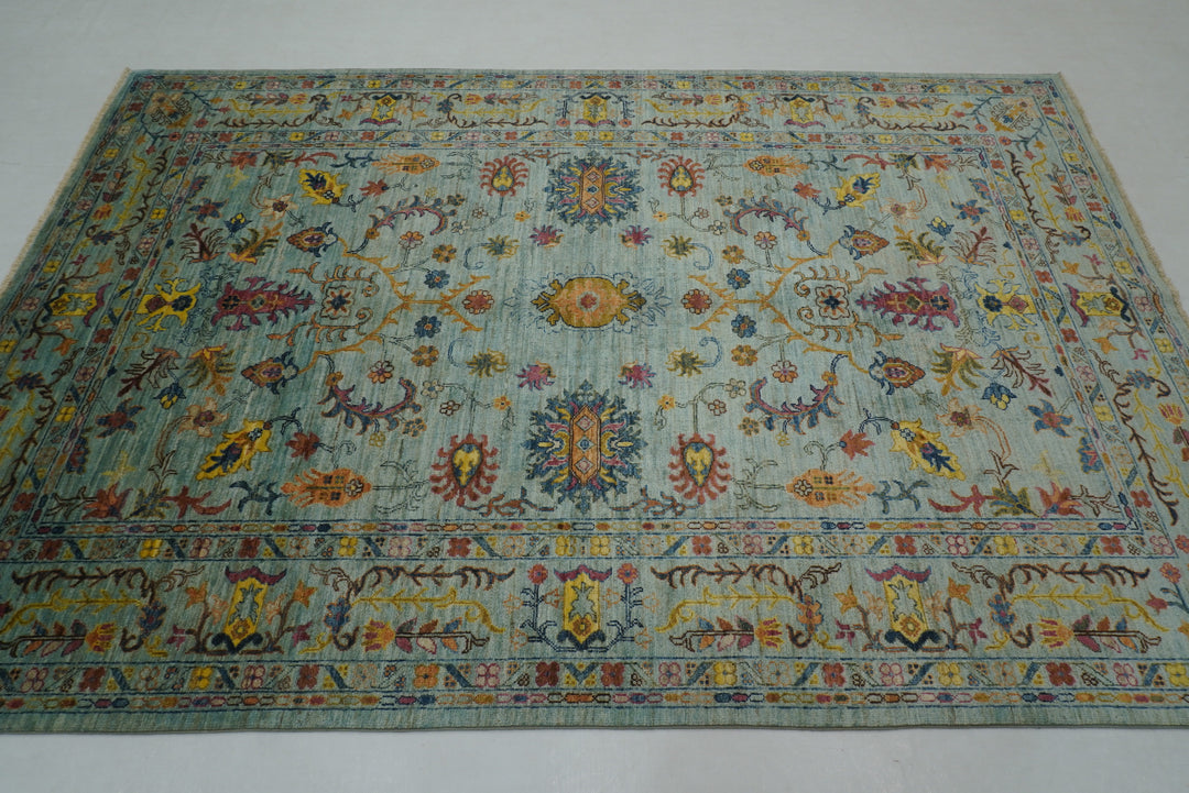 6x8 Blue Waziri Afghan Hand Knotted Oriental Rug