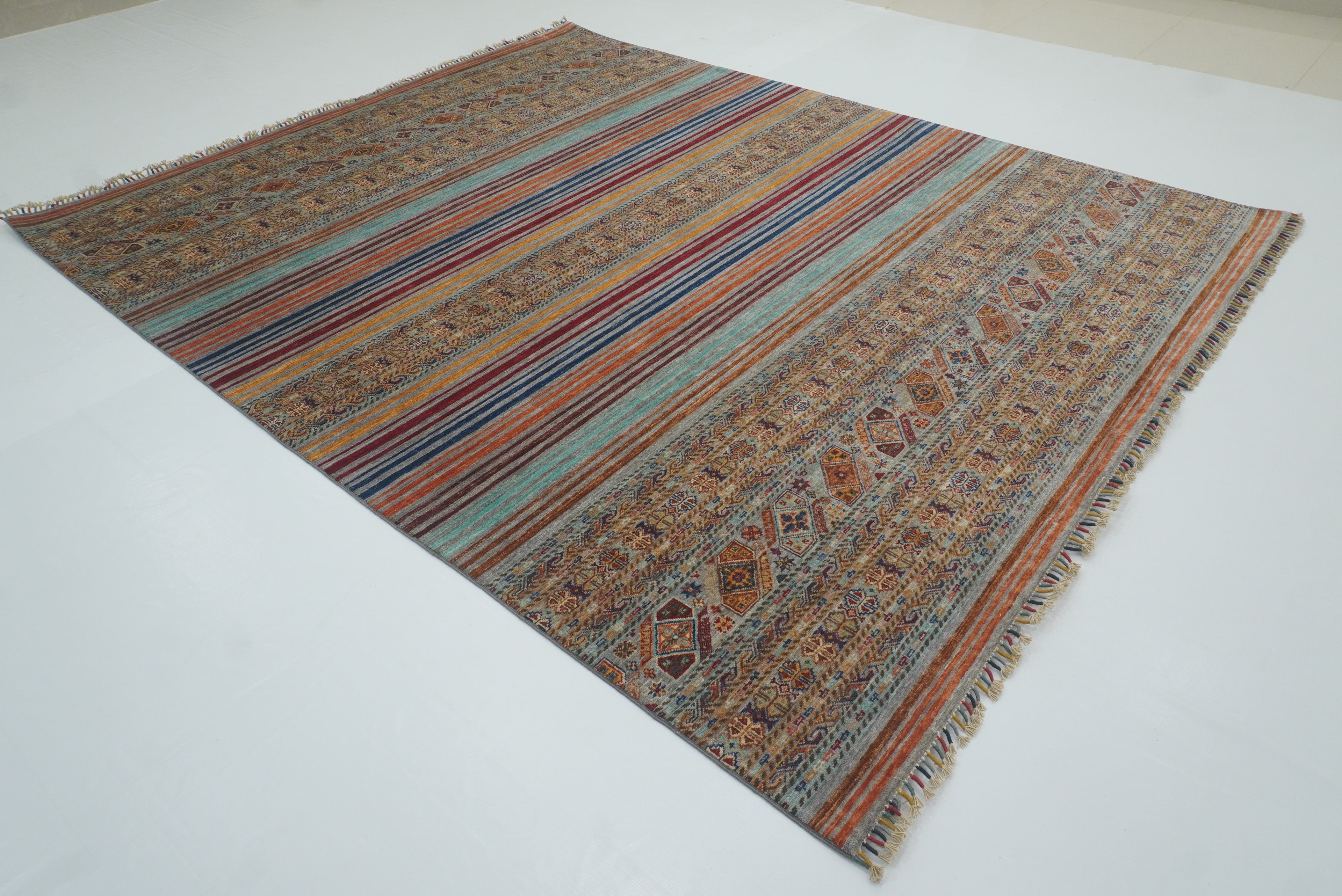 8x10 Gray Khorjin Afghan Hand knotted Rug - Yildiz Rugs