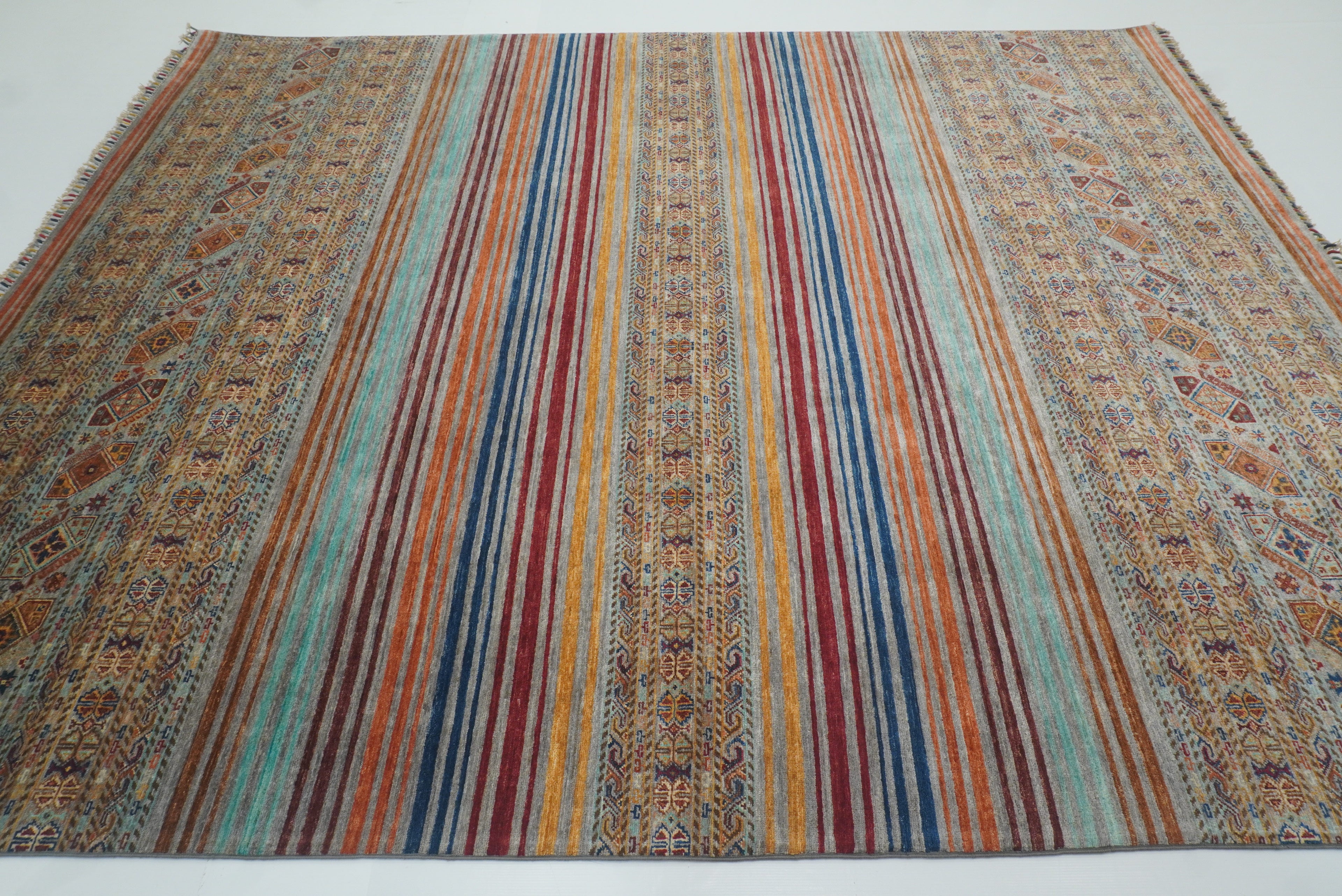 8x10 Gray Khorjin Afghan Hand knotted Rug - Yildiz Rugs