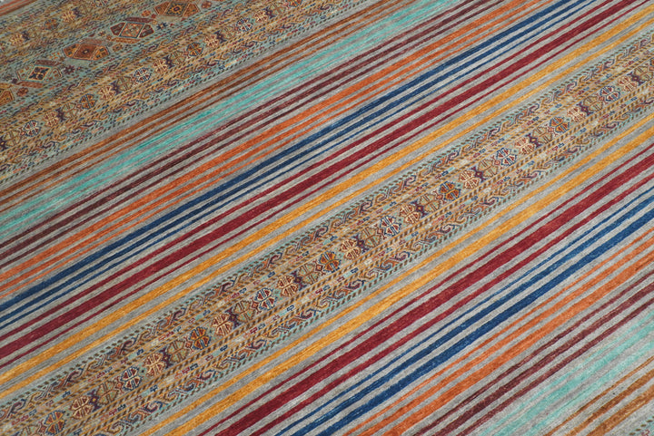 8x10 Gray Khorjin Afghan Hand knotted Rug - Yildiz Rugs