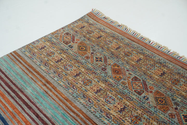 8x10 Gray Khorjin Afghan Hand knotted Rug - Yildiz Rugs