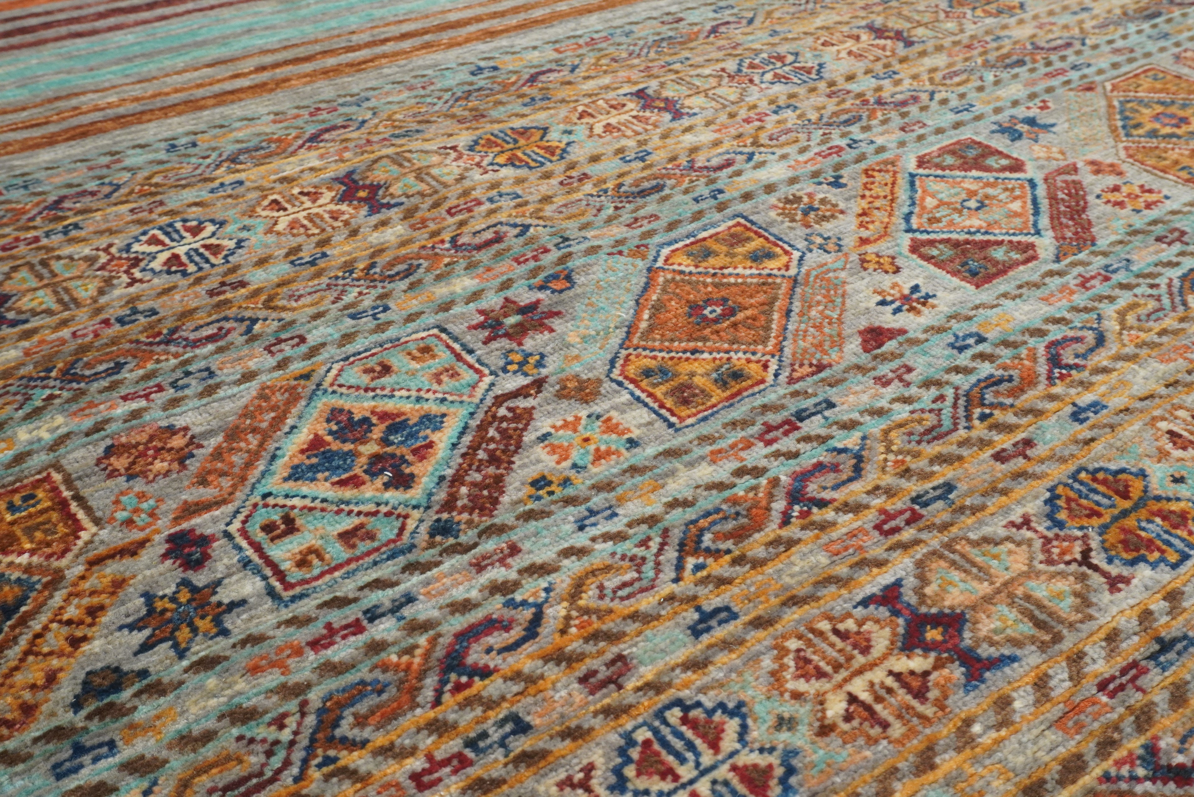 8x10 Gray Khorjin Afghan Hand knotted Rug - Yildiz Rugs