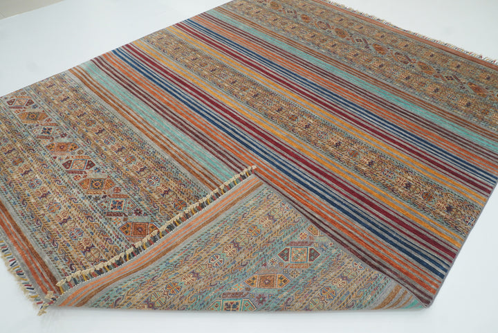 8x10 Gray Khorjin Afghan Hand knotted Rug - Yildiz Rugs