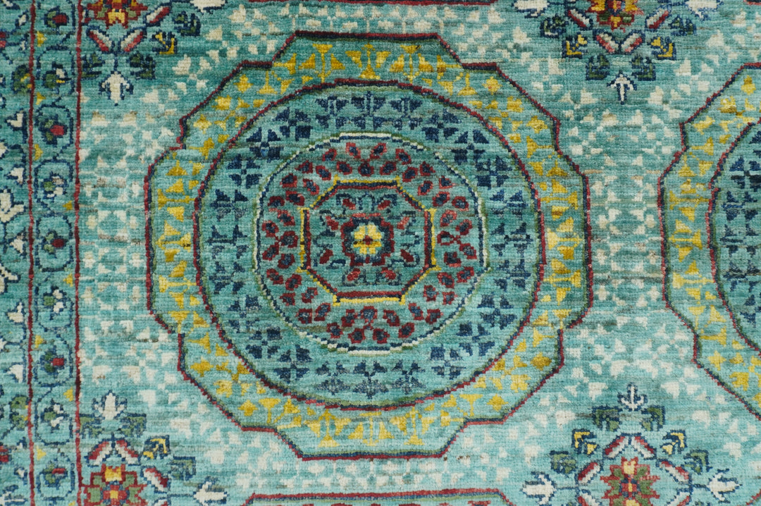 4x6 Turquoise Blue Mamluk Turkish Fine Hand Knotted Medallion Rug - Yildiz Rugs