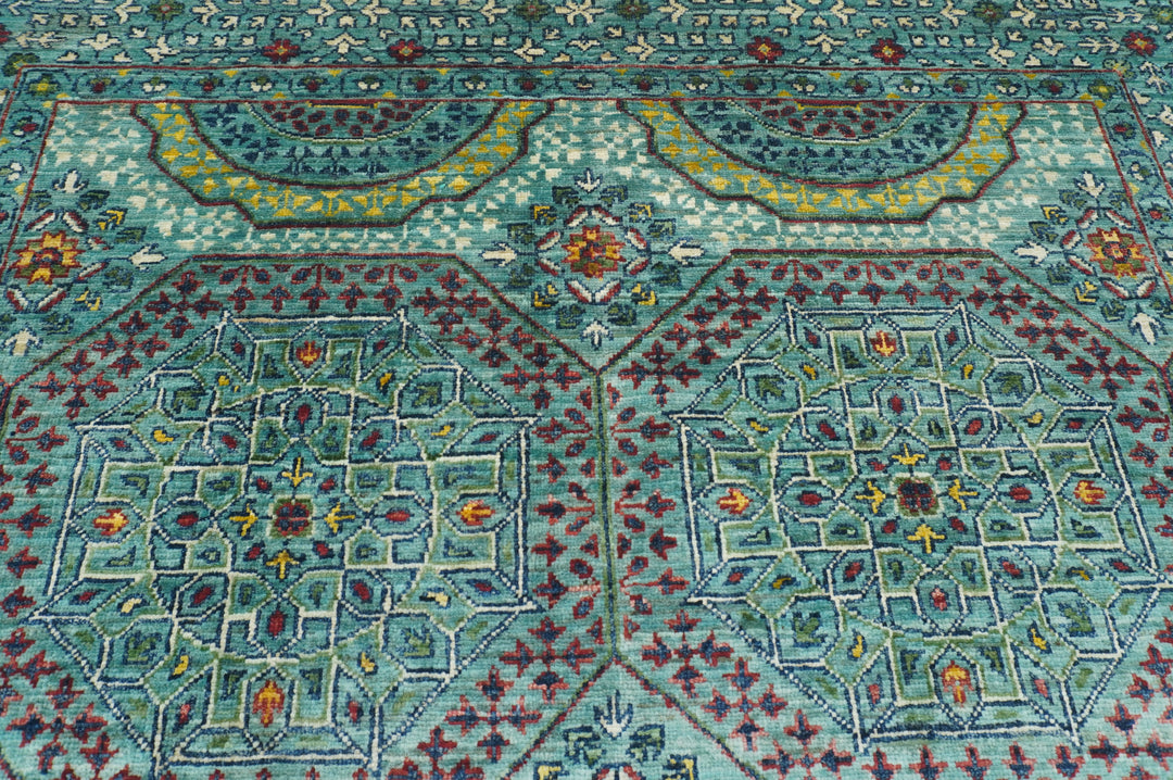 4x6 Turquoise Blue Mamluk Turkish Fine Hand Knotted Medallion Rug - Yildiz Rugs