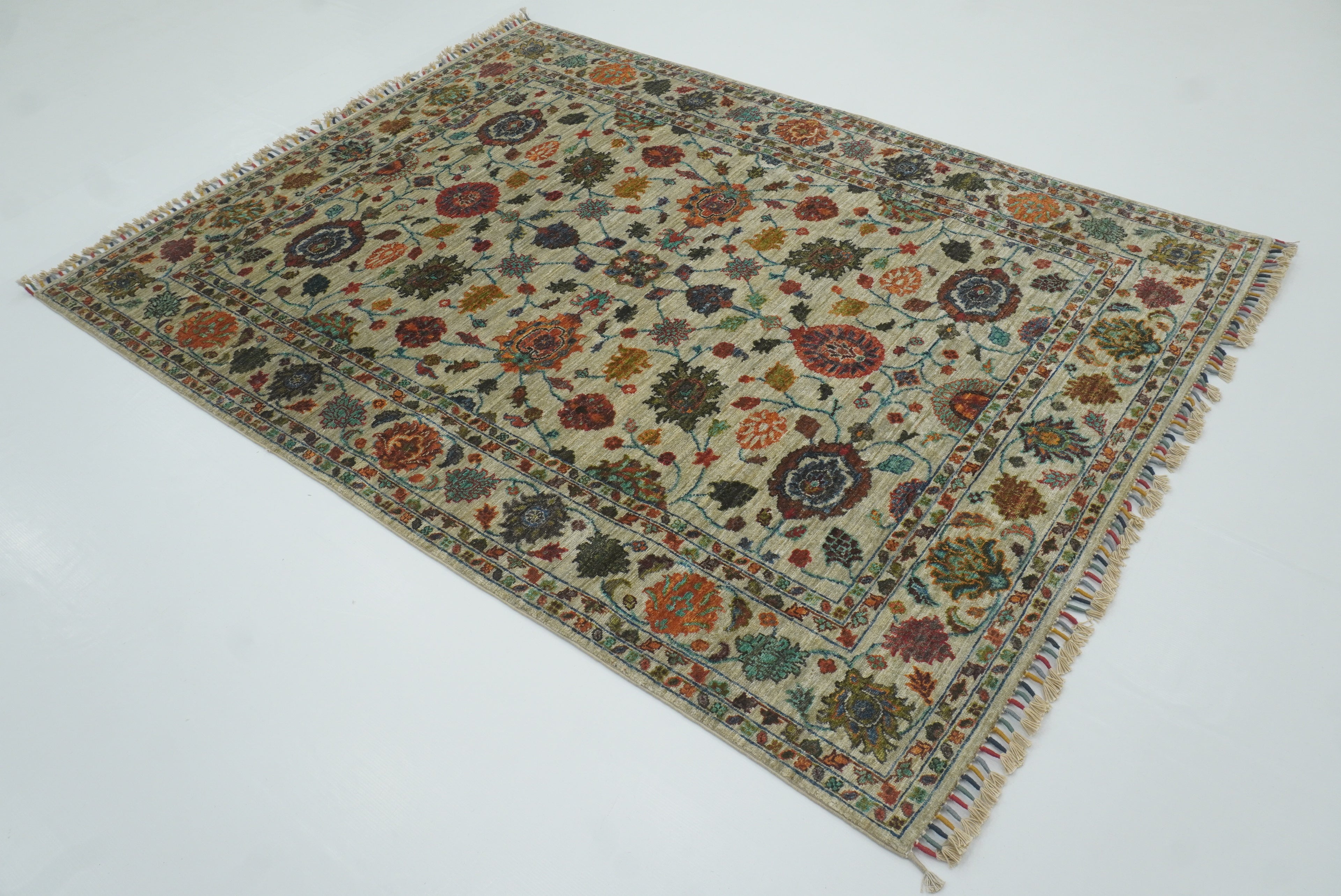 5x7 Green Waziri Hand-Knotted Afghan Oriental Rug - Yildiz Rugs