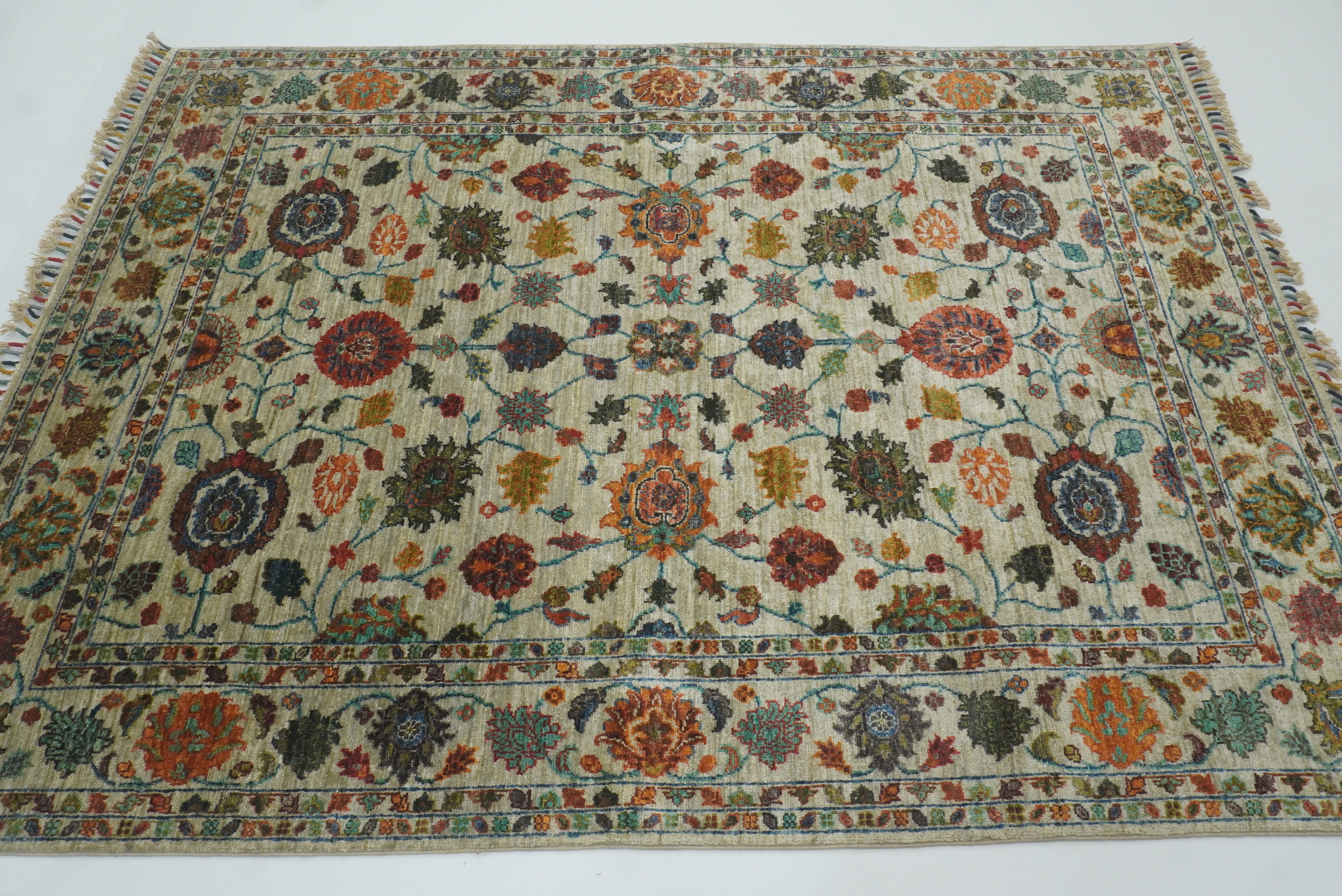 5x7 Green Waziri Hand-Knotted Afghan Oriental Rug - Yildiz Rugs