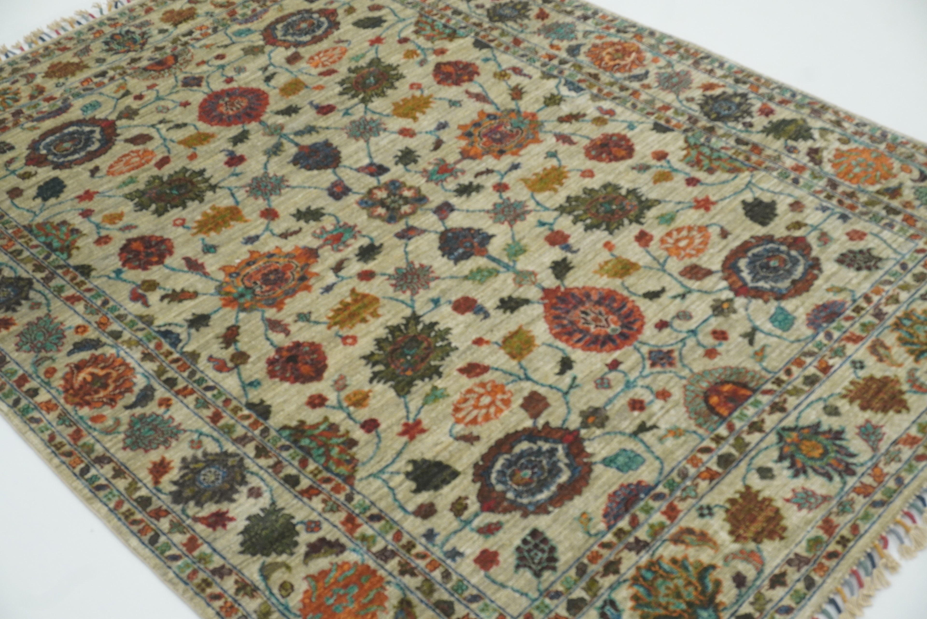 5x7 Green Waziri Hand-Knotted Afghan Oriental Rug - Yildiz Rugs