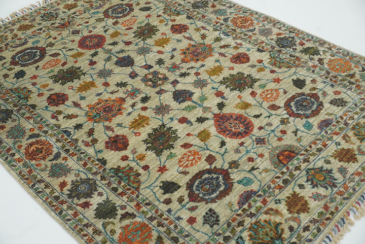 5x7 Green Waziri Hand-Knotted Afghan Oriental Rug - Yildiz Rugs