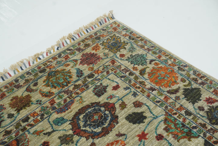 5x7 Green Waziri Hand-Knotted Afghan Oriental Rug - Yildiz Rugs