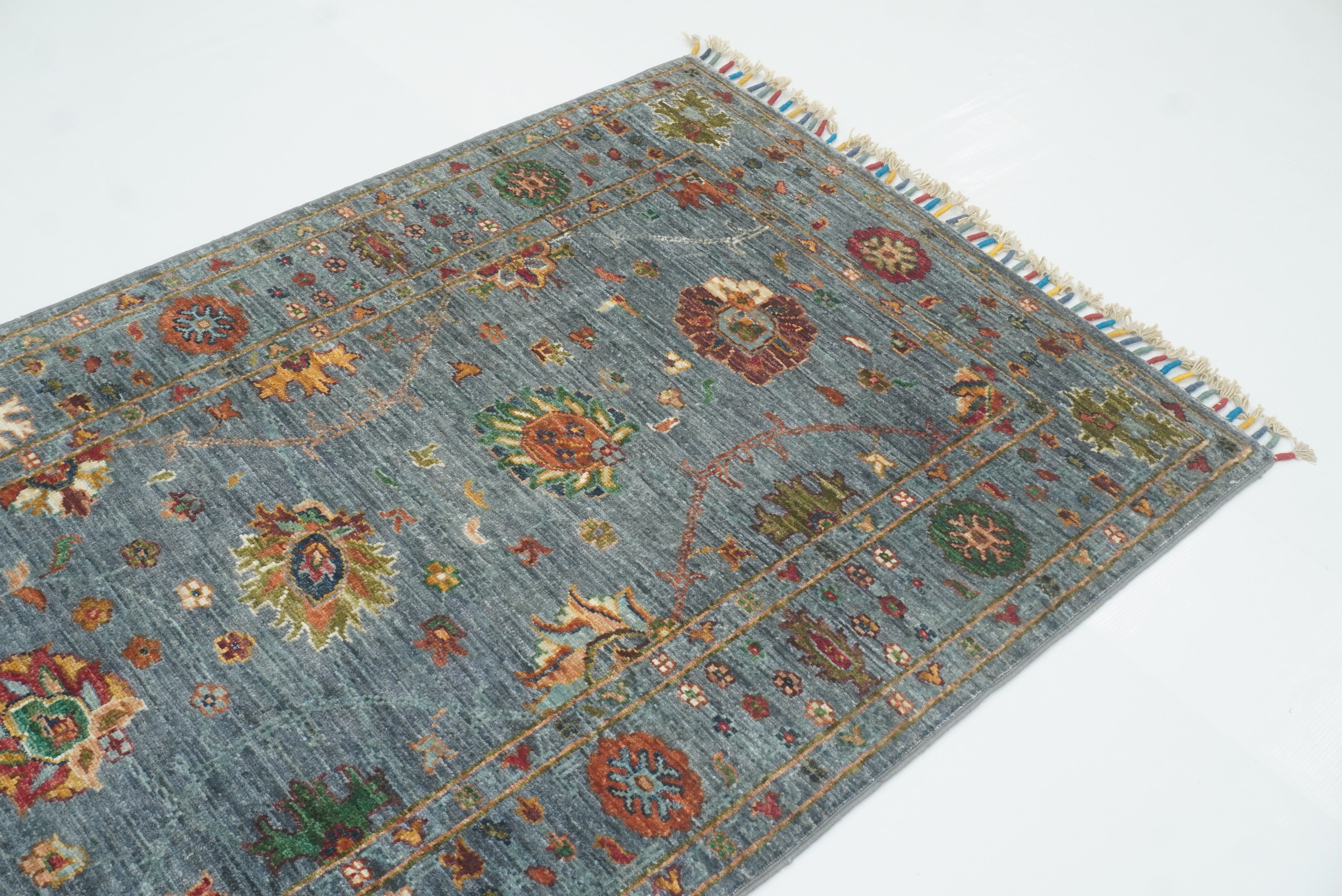 8 ft Waziri Blue Afghan Hand-Knotted Runner Rug - Yildiz Rugs