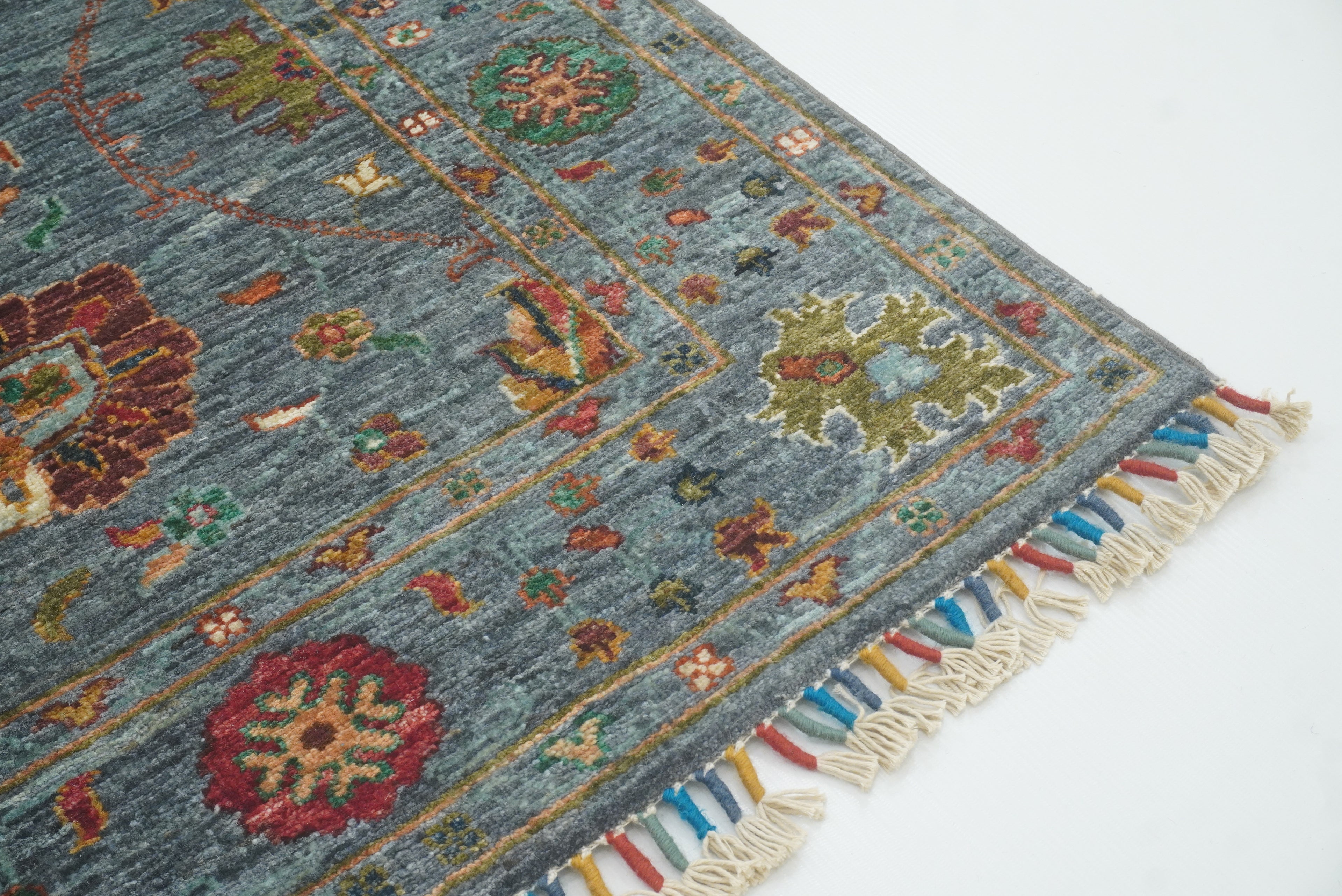 8 ft Waziri Blue Afghan Hand-Knotted Runner Rug - Yildiz Rugs
