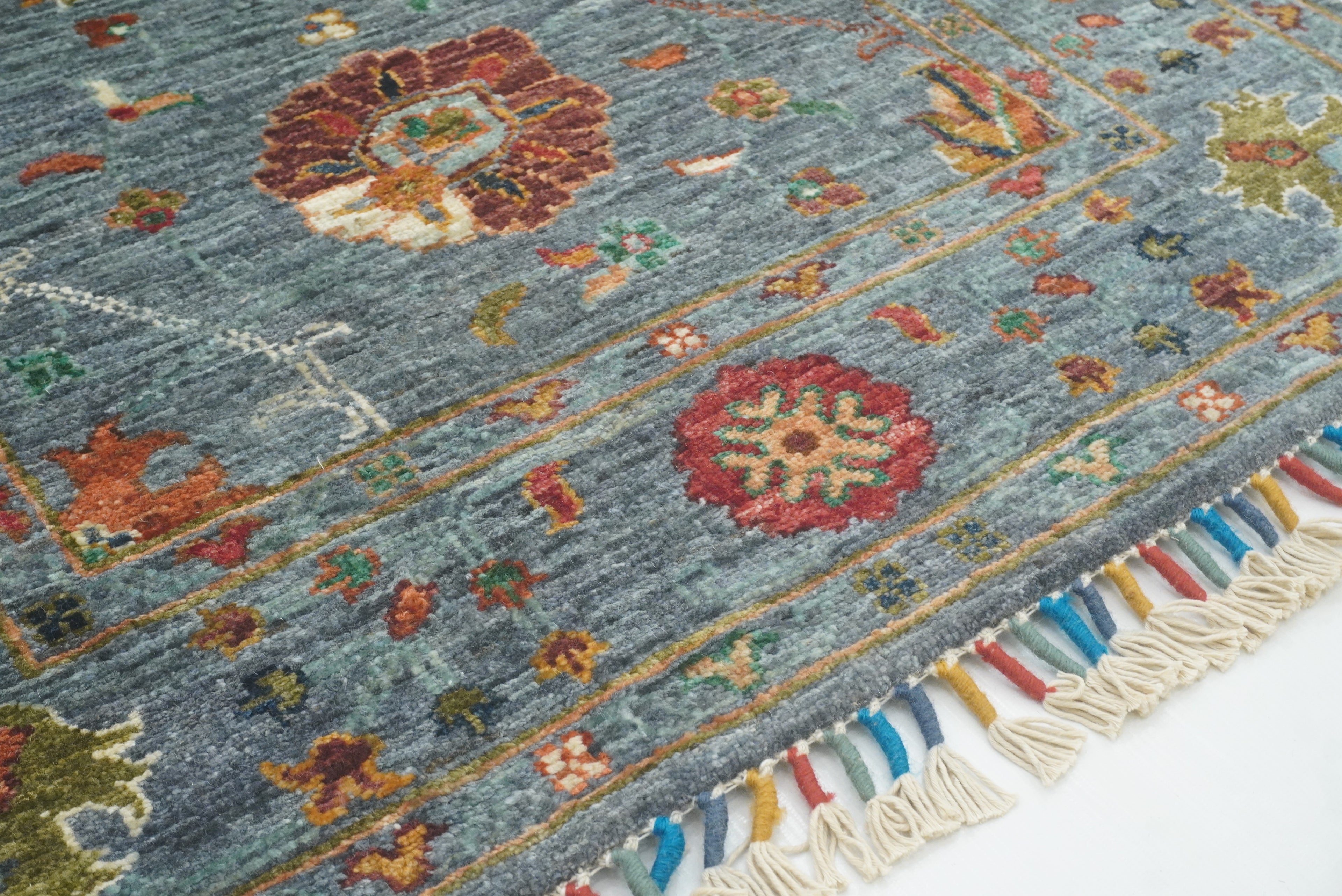 8 ft Waziri Blue Afghan Hand-Knotted Runner Rug - Yildiz Rugs