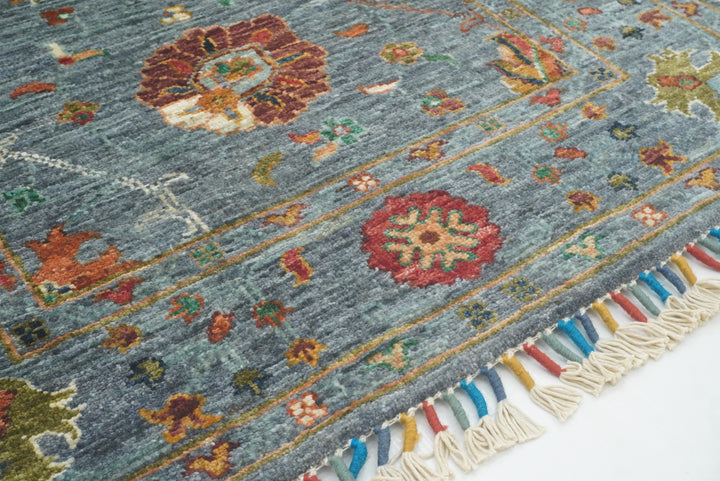 8 ft Waziri Blue Afghan Hand-Knotted Runner Rug - Yildiz Rugs