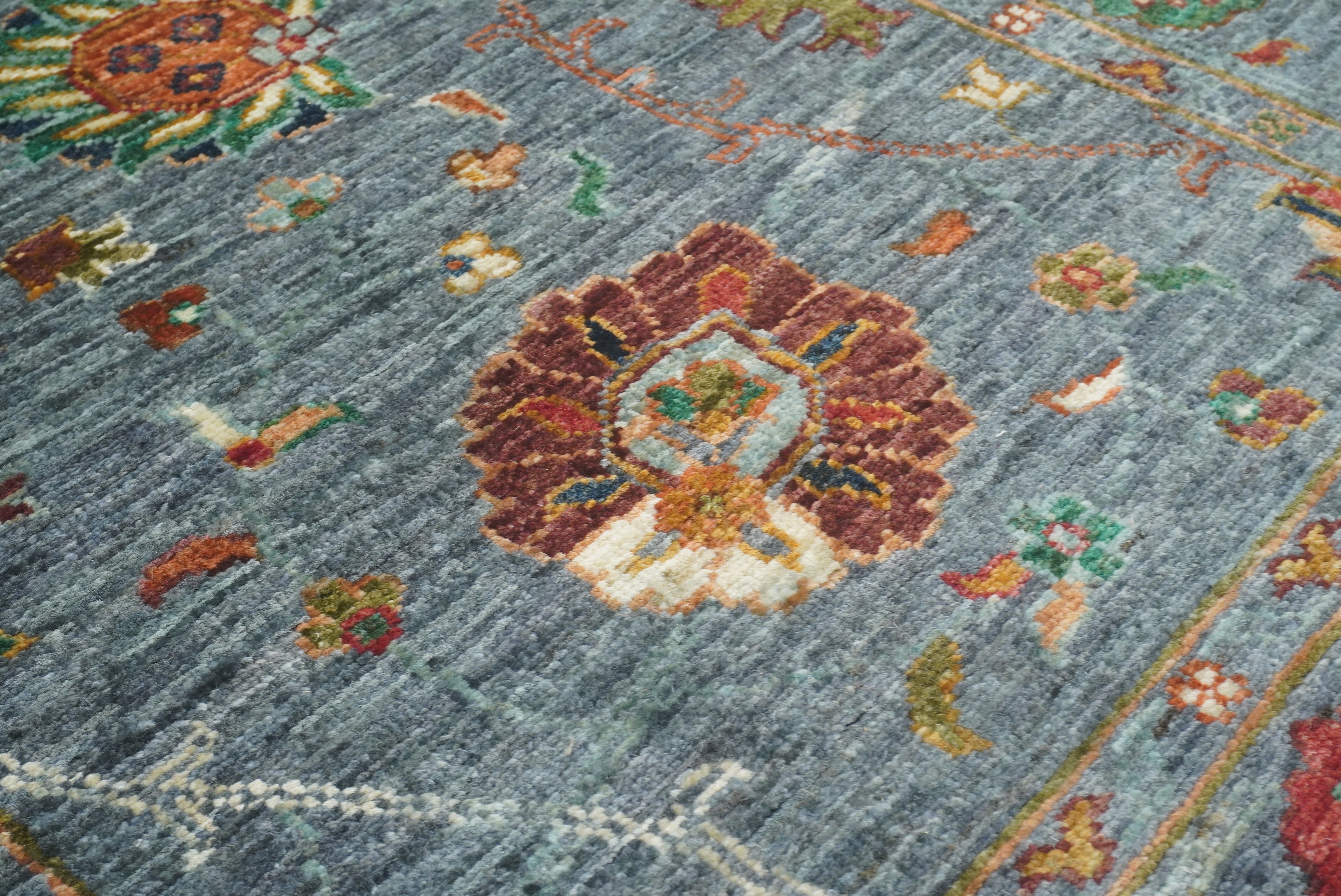 8 ft Waziri Blue Afghan Hand-Knotted Runner Rug - Yildiz Rugs