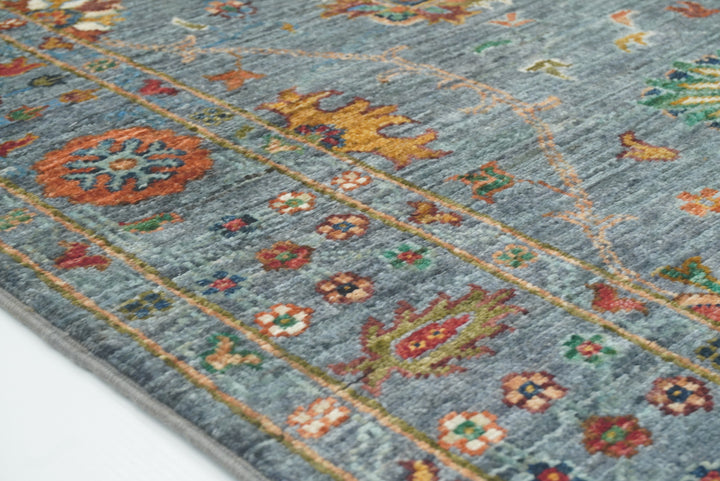 8 ft Waziri Blue Afghan Hand-Knotted Runner Rug - Yildiz Rugs