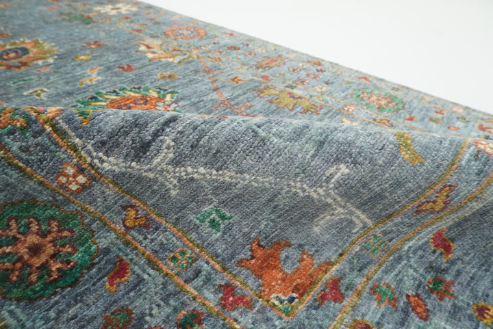 8 ft Waziri Blue Afghan Hand-Knotted Runner Rug - Yildiz Rugs