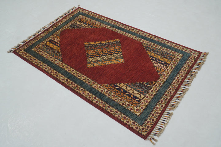 3x5 Red Turkish Shawl Hand Knotted Rug