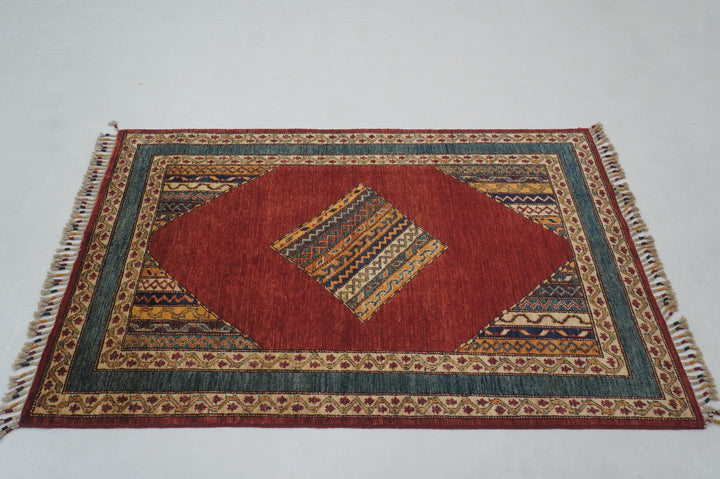 3x5 Red Turkish Shawl Hand Knotted Rug