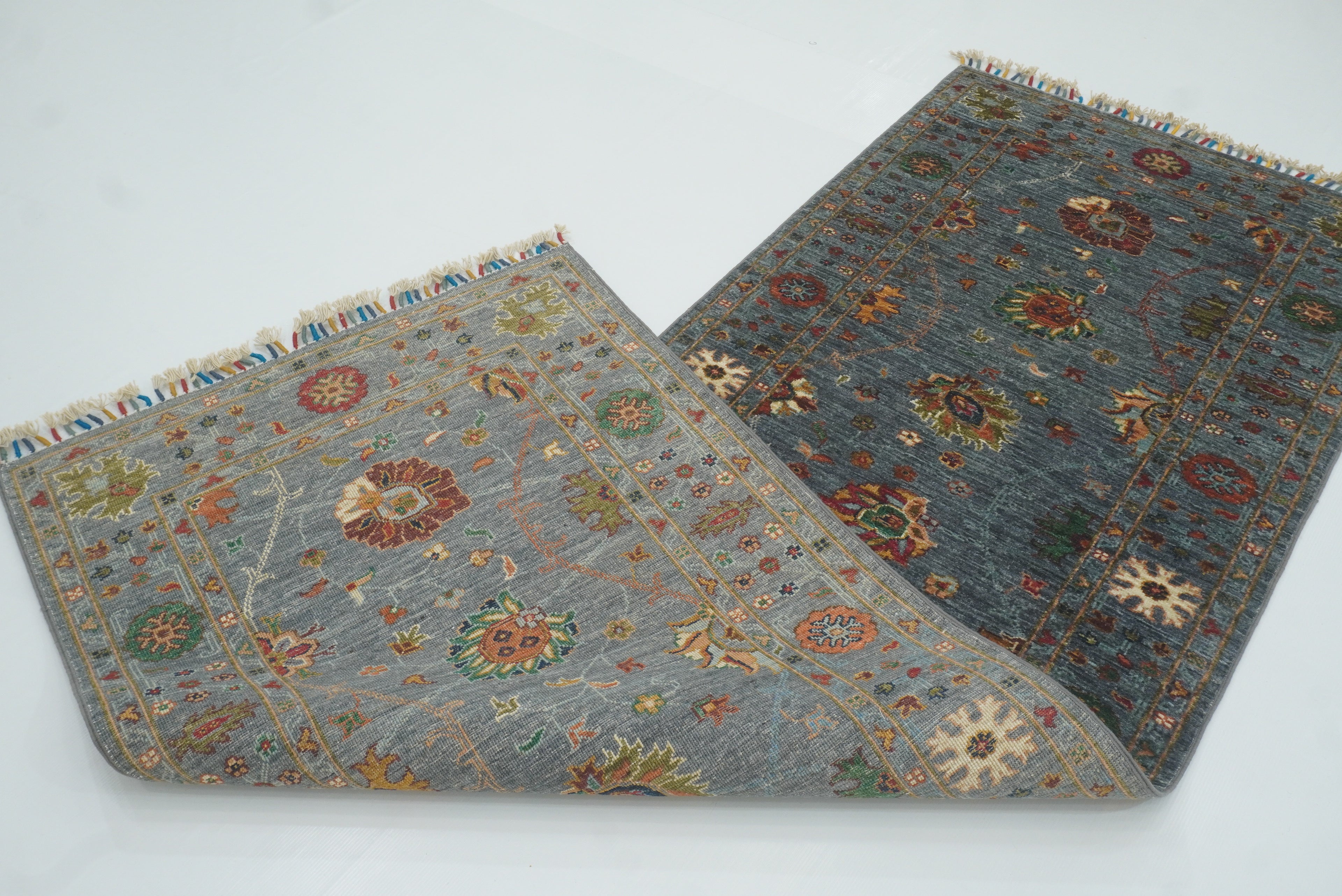 8 ft Waziri Blue Afghan Hand-Knotted Runner Rug - Yildiz Rugs