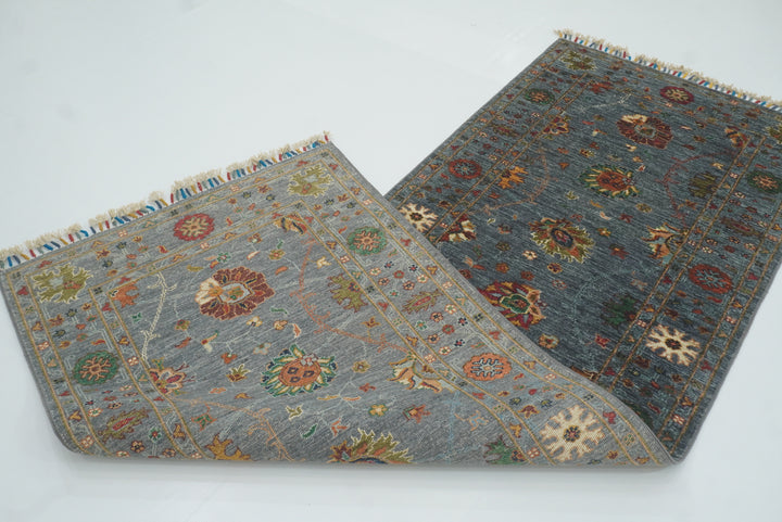 8 ft Waziri Blue Afghan Hand-Knotted Runner Rug - Yildiz Rugs