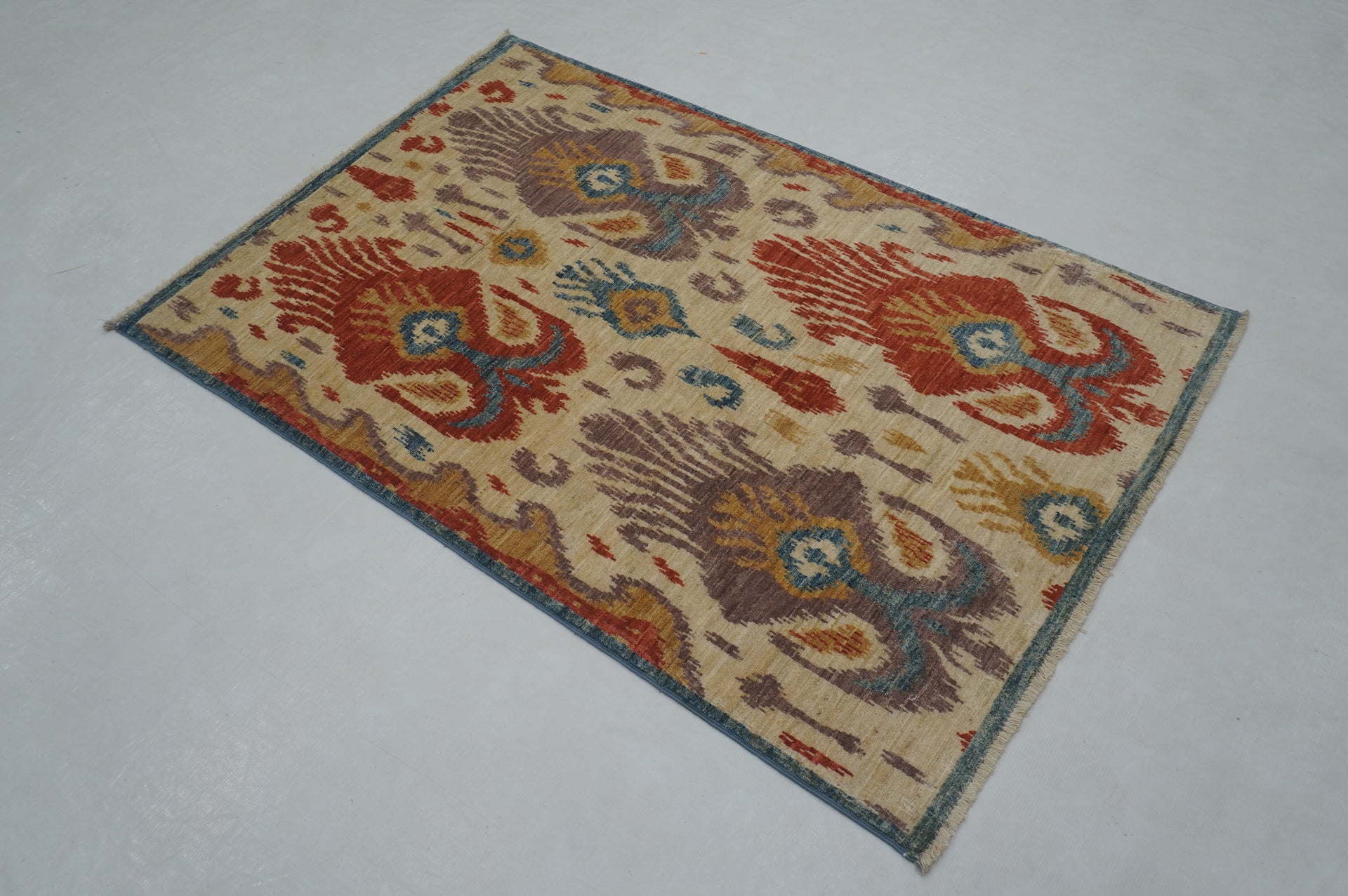 3x5 Beige Ikat Afghan Hand Knotted Rug