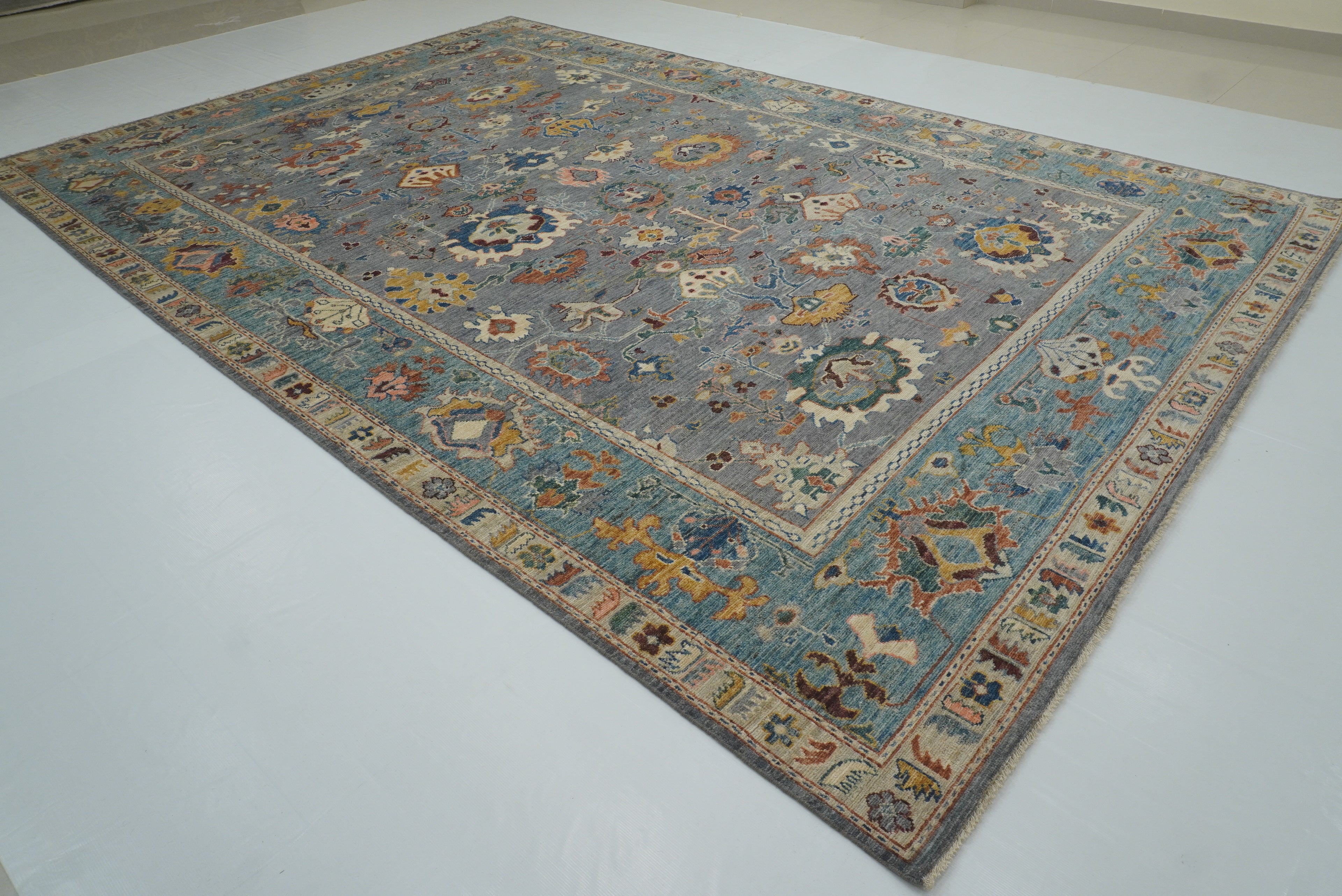 10x15 Gray Oushak Hand-Knotted Oriental Rug - Yildiz Rugs