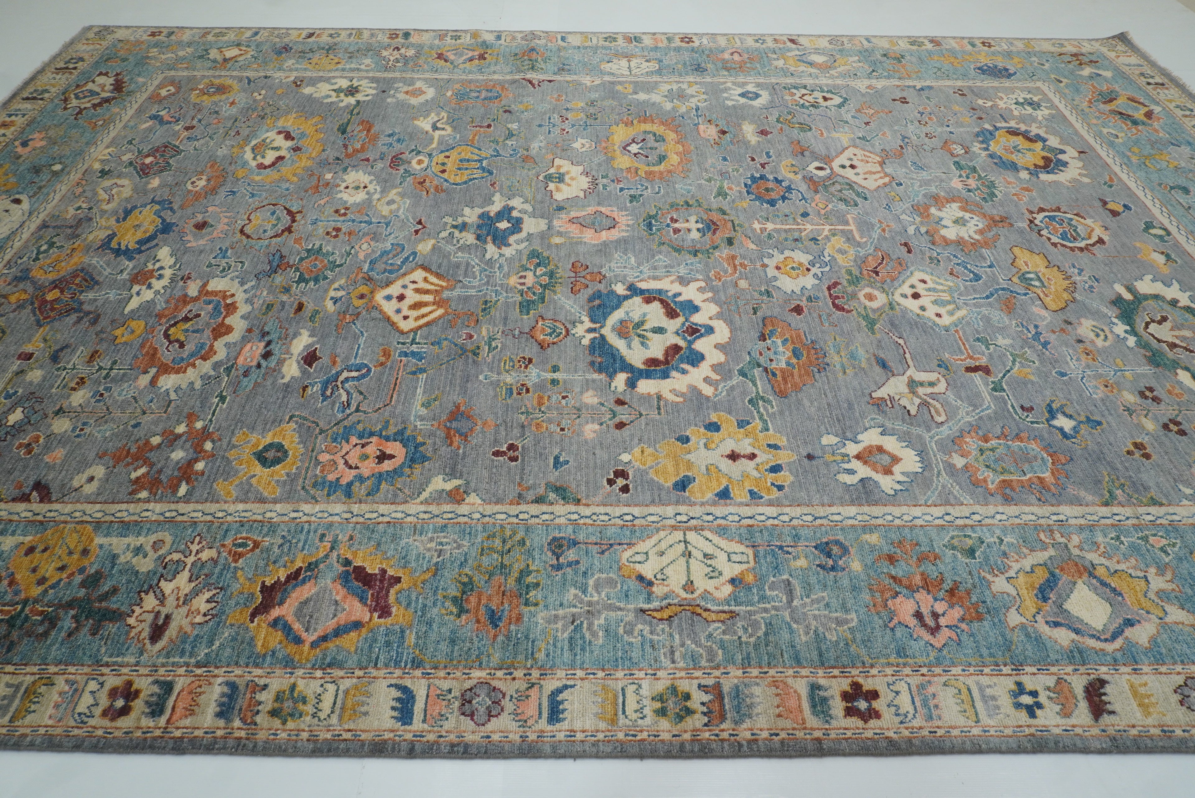 10x15 Gray Oushak Hand-Knotted Oriental Rug - Yildiz Rugs
