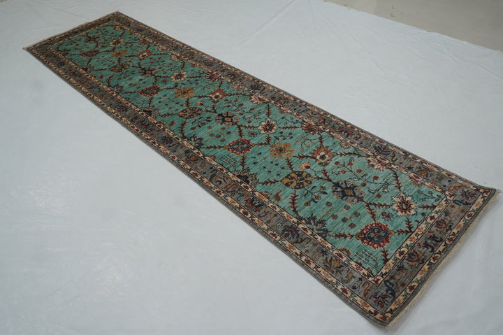 10 ft Turquoise Blue Waziri Afghan Hand knotted Runner Rug