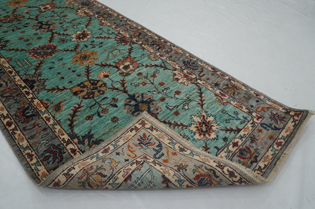 10 ft Turquoise Blue Waziri Afghan Hand knotted Runner Rug