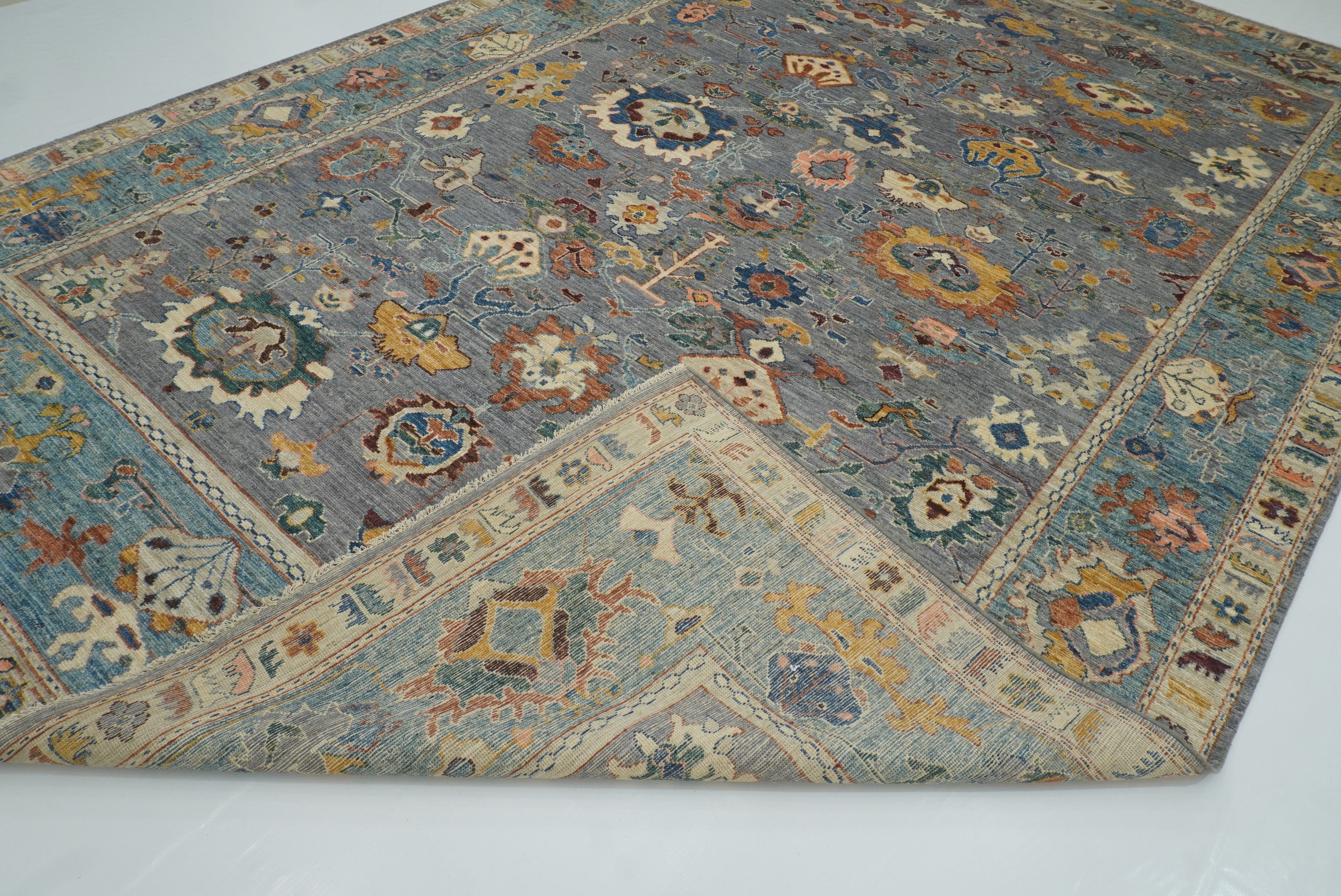 10x15 Gray Oushak Hand-Knotted Oriental Rug - Yildiz Rugs