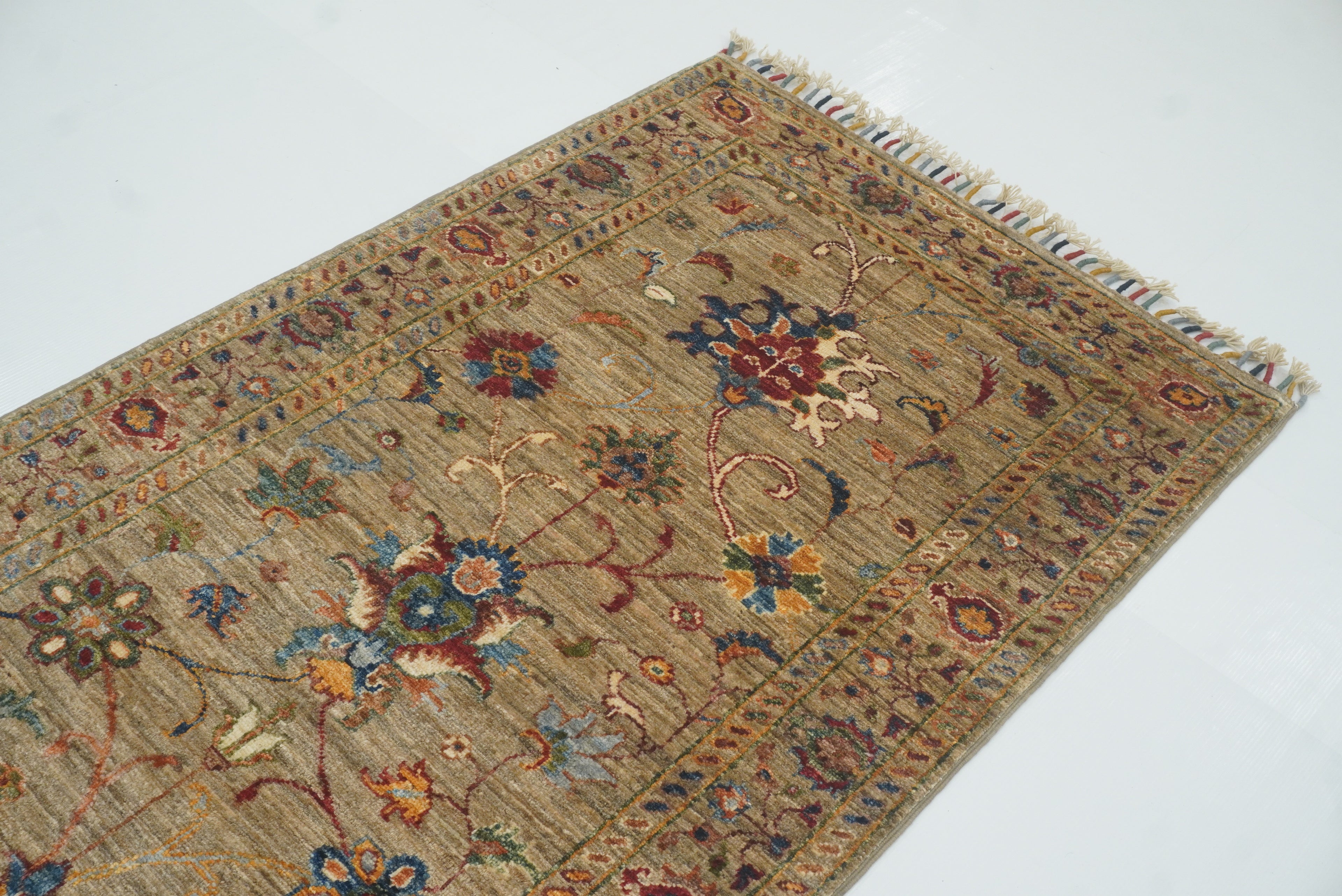 8 ft Waziri Olive Brown Afghan Hand-Knotted Runner Rug - Yildiz Rugs