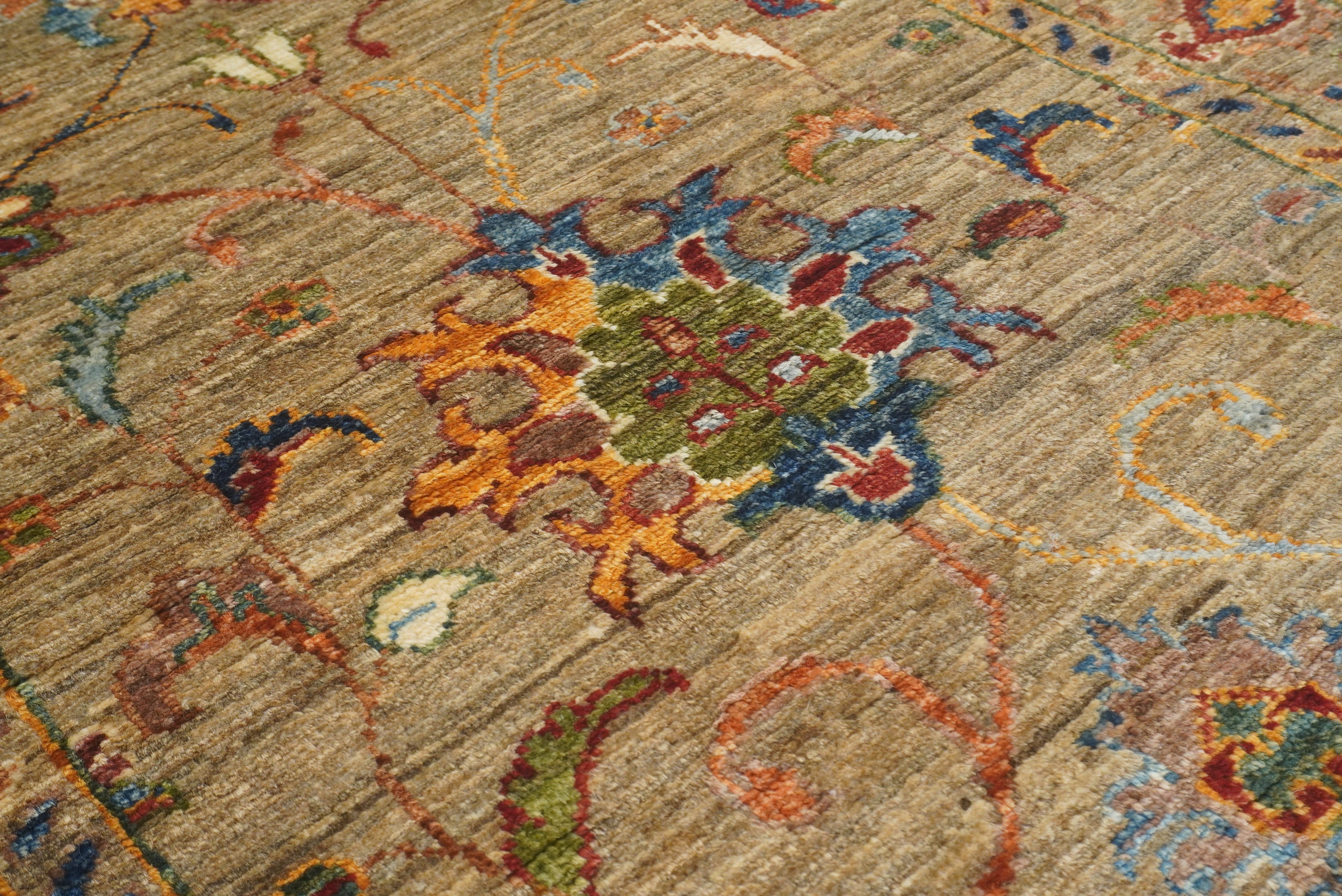 8 ft Waziri Olive Brown Afghan Hand-Knotted Runner Rug - Yildiz Rugs