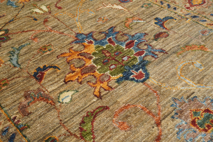 8 ft Waziri Olive Brown Afghan Hand-Knotted Runner Rug - Yildiz Rugs