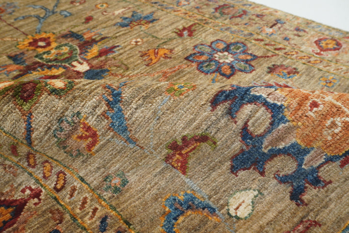 8 ft Waziri Olive Brown Afghan Hand-Knotted Runner Rug - Yildiz Rugs