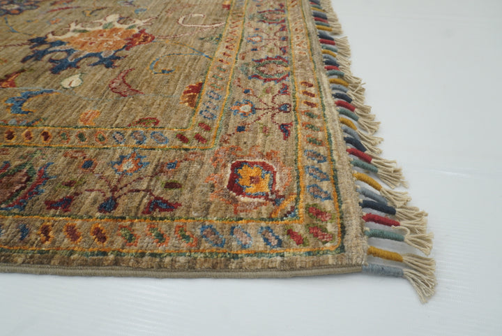 8 ft Waziri Olive Brown Afghan Hand-Knotted Runner Rug - Yildiz Rugs